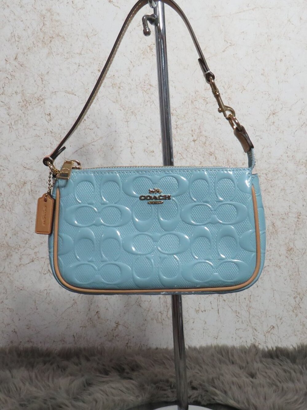 Coach Nolita 19 in Signature Patent Leather (Light Blue)